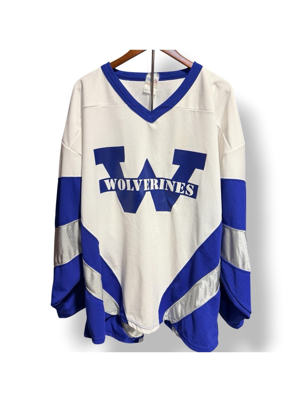 Vintage Athletic Knit Wolverines Hockey Jersey XL Made in Canada Blue White